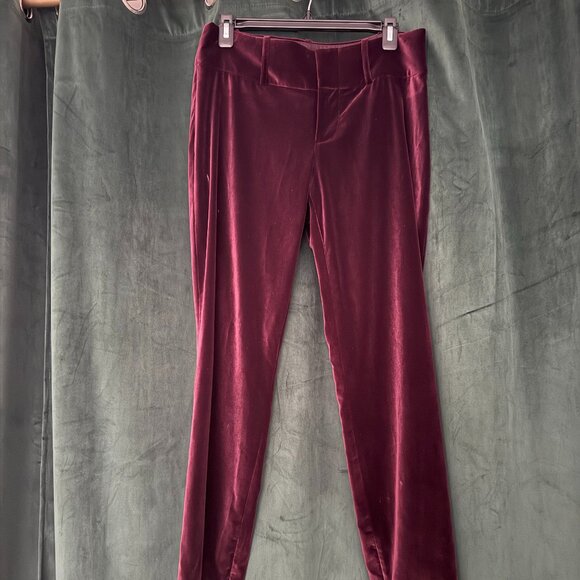 Alice + Olivia Merlot Burgundy Velvet Velour Ankle Pants MSRP $285 Size 4 Small - Picture 2 of 10